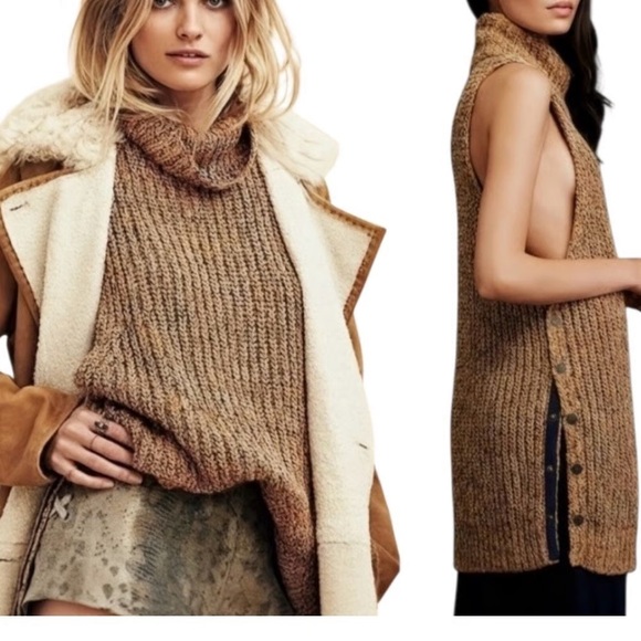 Free People Textured Knit Sweater in Brown and Black - Picture 1 of 8